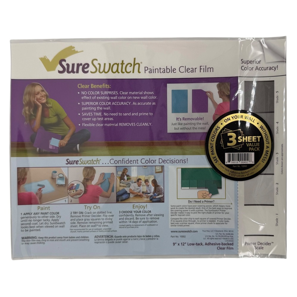 SureSwatch 10002 Paintable Clear Film 9x12 3 Sheet Value Pack New Sealed